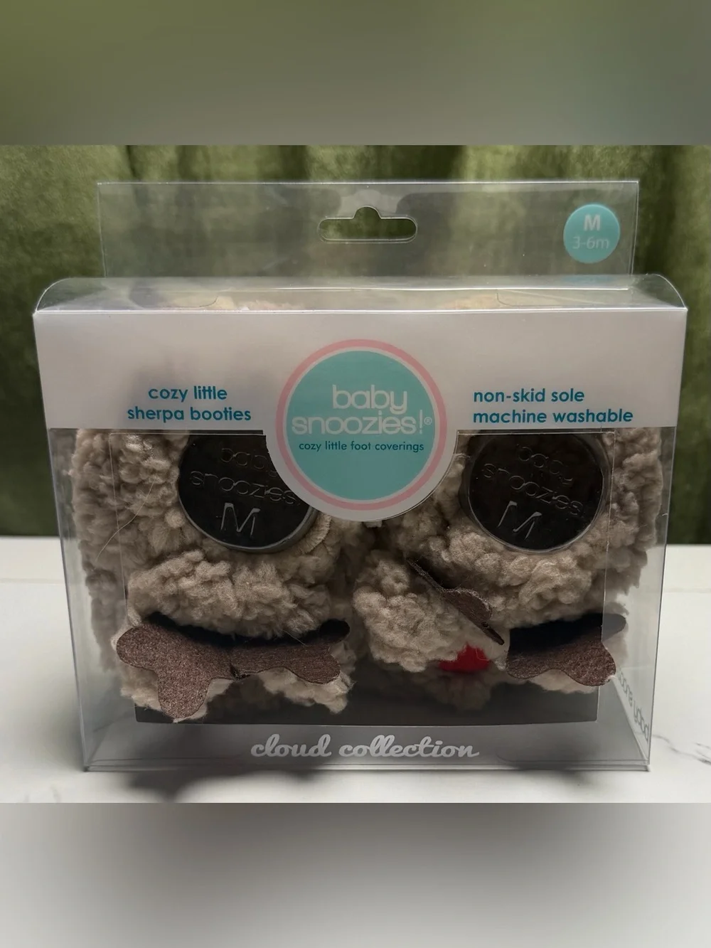 Beige Sherpa Reindeer Booties for Infants
